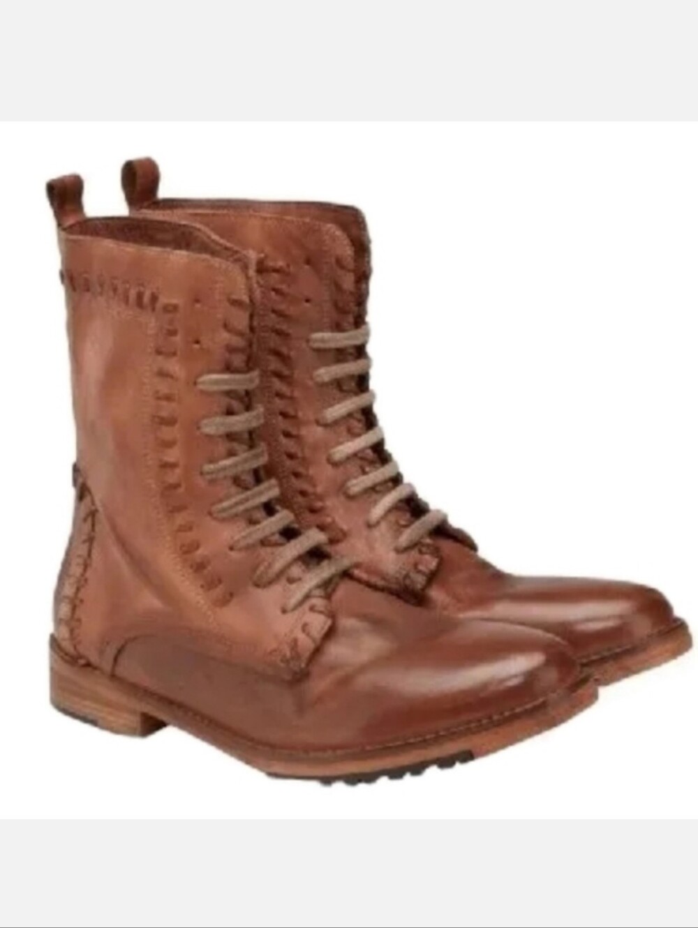 Vintage Foundry Sadie Lace Up Combat Boots Leather Decorative Stitching Brown